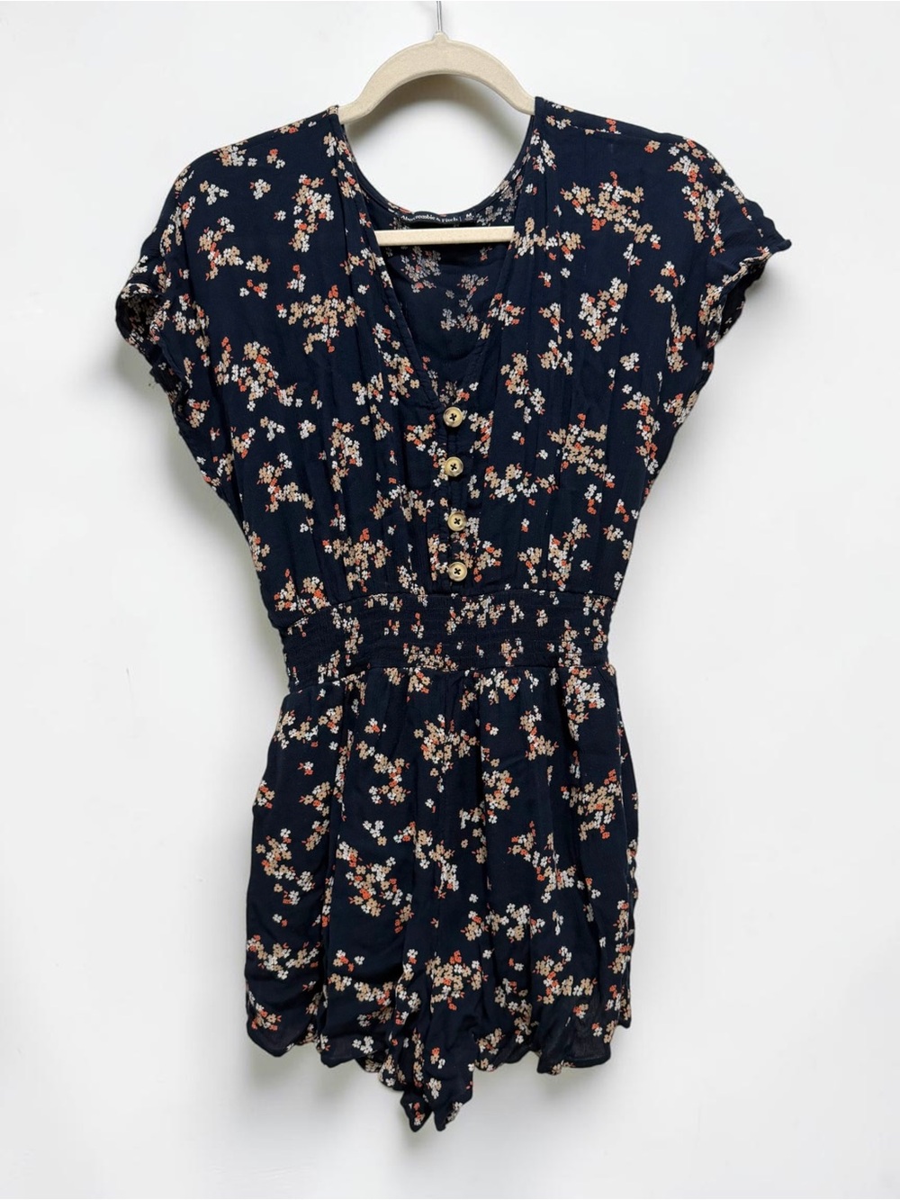 Abercrombie & Fitch Navy Floral Button Front Romper Size Medium